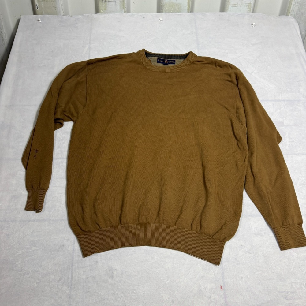 Vintage Tommy Hilfiger Mens Jumper Sweater Brown Soft Outdoorβ Long Sleeve